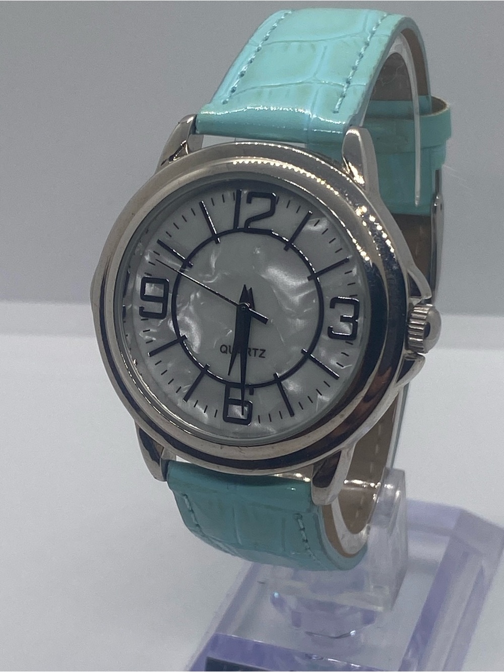 Mint Aqua Strap Quartz Watch with Mother-of-Pearl Dial